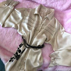 Velvet Black Skull on SILK Cream Blouse